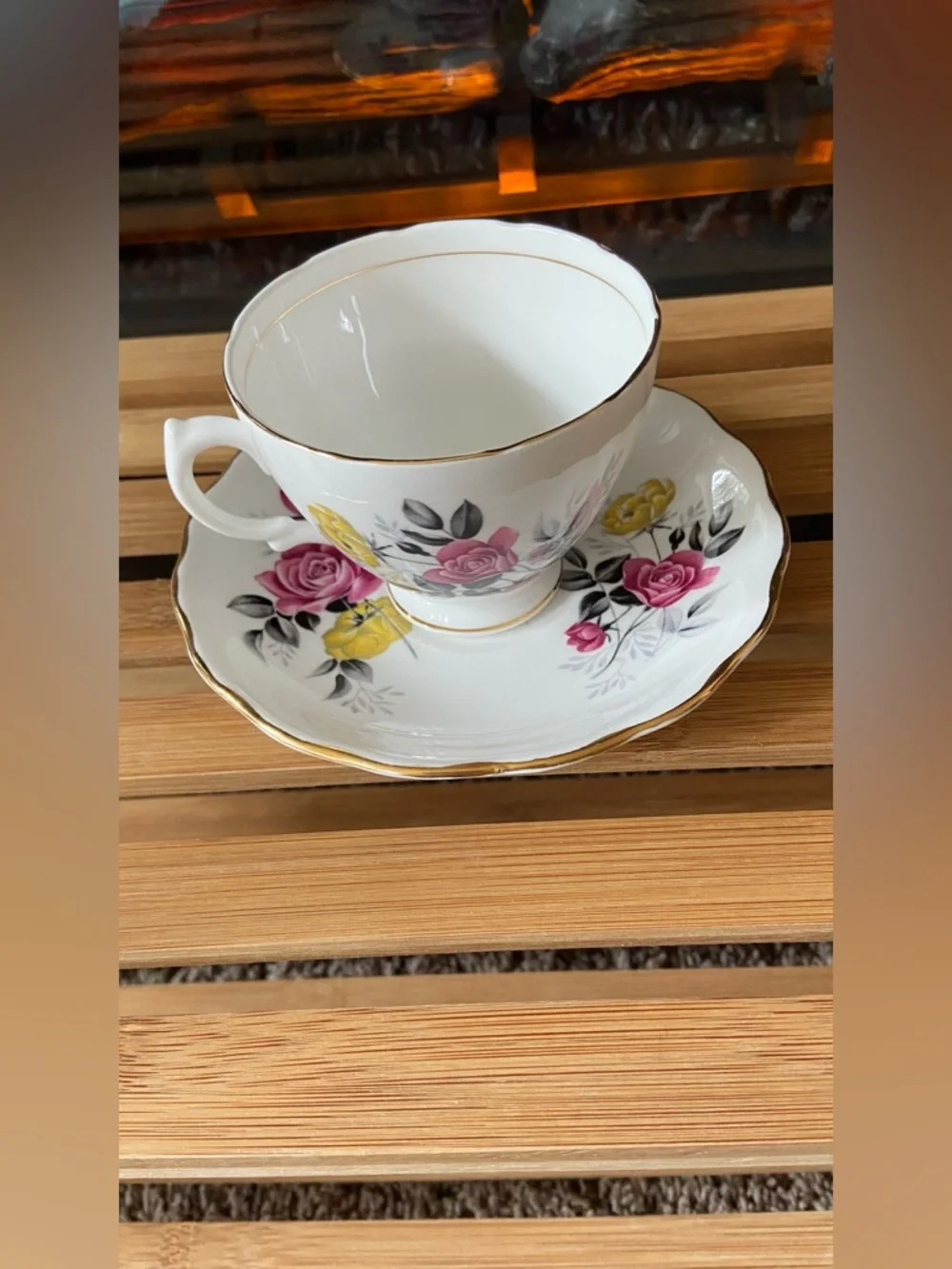 Royal Vale Fine Bone China Tea Cup & Saucer with Pink & Yellow Floral- Beautiful